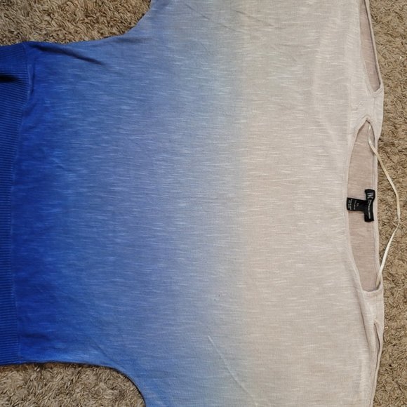 INC International Concepts Petite Women's Ombre Cold Shoulder Blue & Tan P/ L - Picture 2 of 4